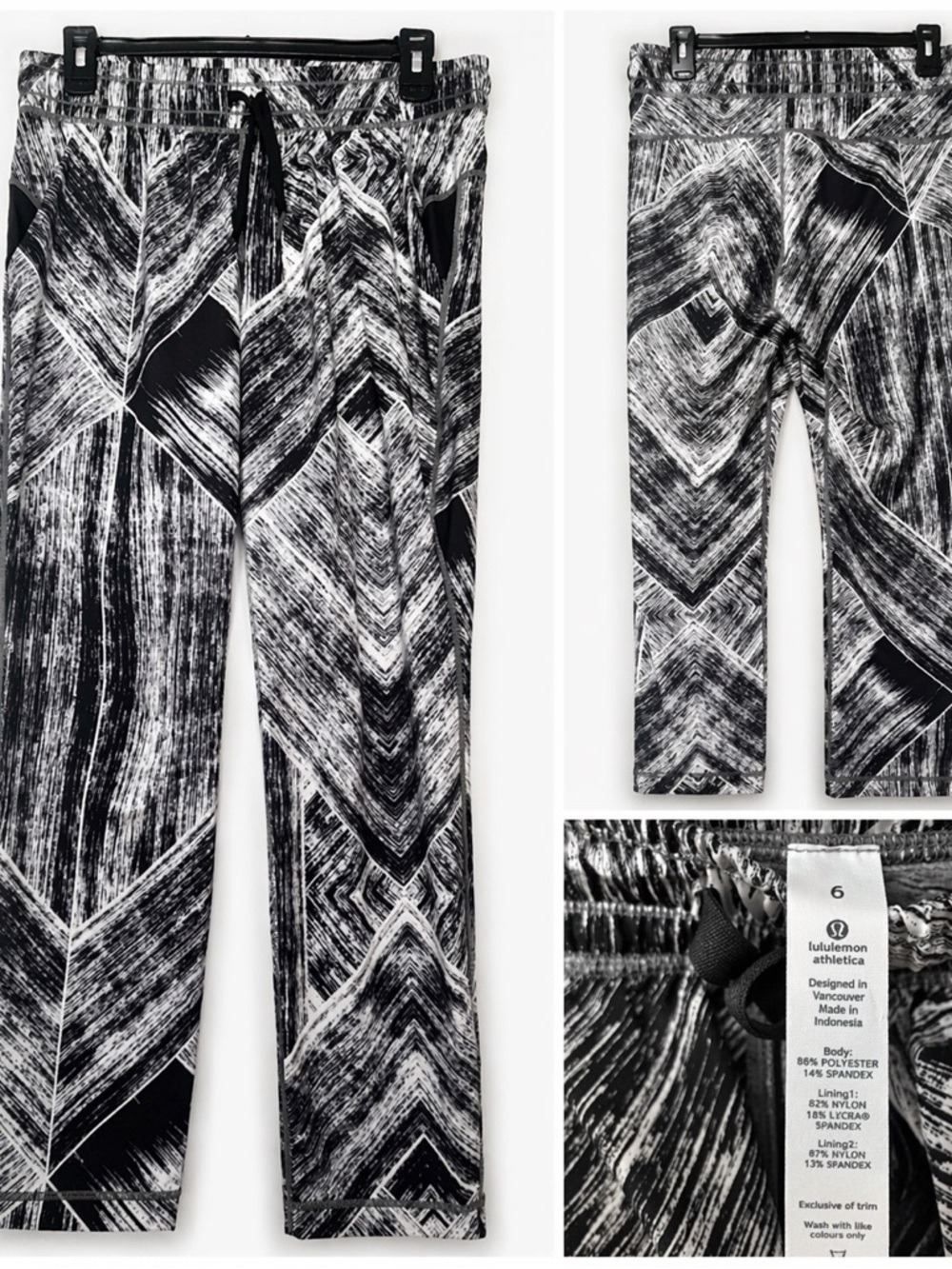 RARE Lululemon Namaskar Pant II Size 6 Black White Print Yoga Jogger Athleisure - Picture 4 of 4